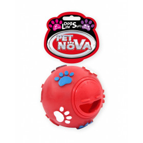 Кучешка играчка PET NOVA топка диспенсър за лакомства, 7,5см, червена